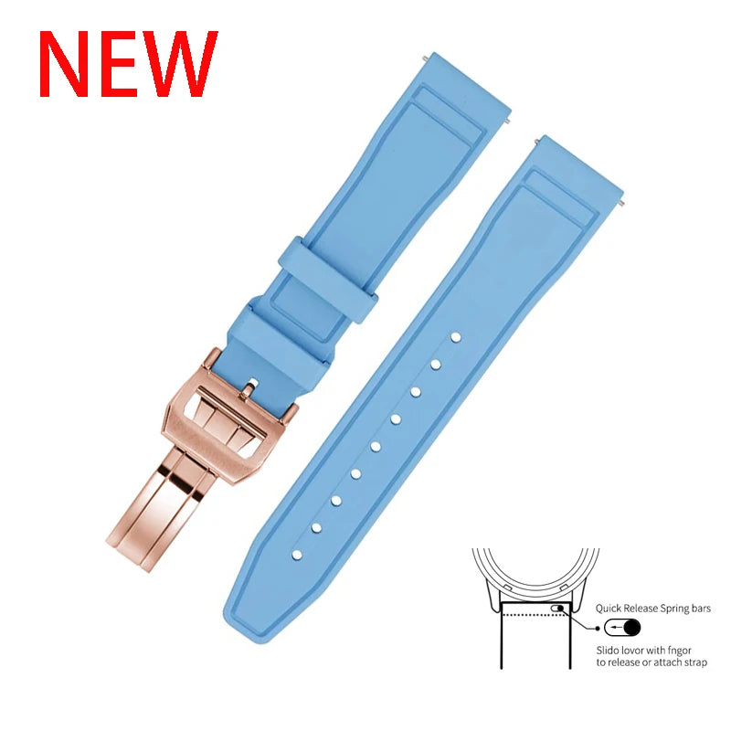 20mm 21mm 22mm Premium FKM Fluoro Rubber Watch Straps FPM Butterfly Buckle Quick Release Watch Bands for I-WC Watch Bands