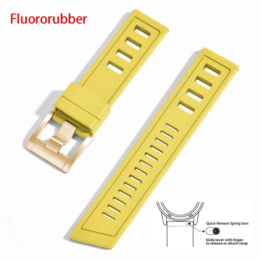 New heavy duty FKM watch strap 20mm 22mm quick release waterproof fluoro rubber watch band 5mm thick unisex suitable for dive sport watch
