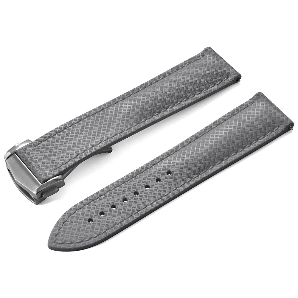 Cinturino per orologio in gomma FKM testurizzata per d-elug, fibbia deployante Premium a sgancio rapido, impermeabile, flessibile, 20mm 22mm
