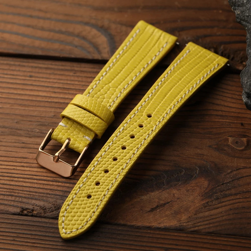 Lizard Grain Cowhide Leather Watch Strap, 18 19 20 22MM Premium Soft Leather Watch Band, Retro Blue-Green-Yellow Quick Release Strap for Men
