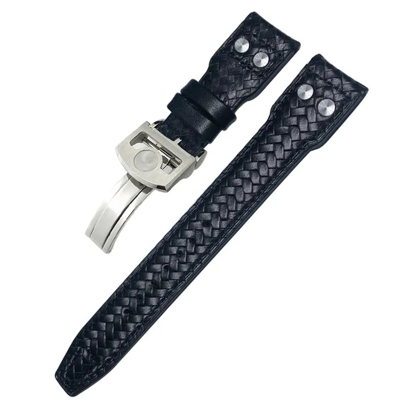 Cinturino per orologio in pelle di vacchetta intrecciata, 22mm 21mm, adatto per orologi IWC Big Pilot TOP GUN IW3777 IW5007, cinturino rivettato in morbida pelle blu