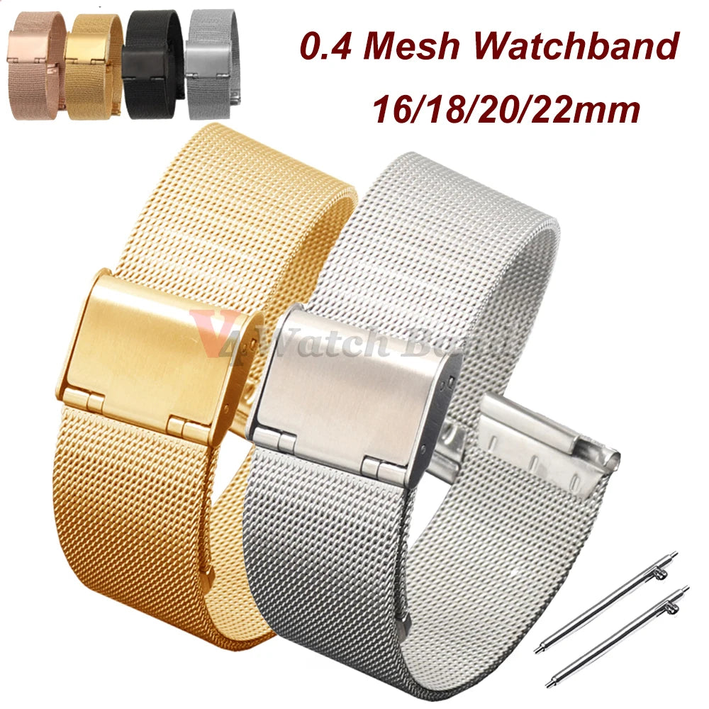 Bracelet de montre en maille 0.4, 16mm 18mm 20mm 22mm, pour Seiko pour montre DW, Bracelet milanais en acier pour hommes et femmes, accessoires