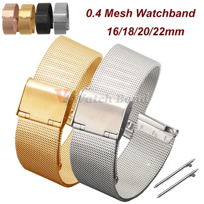 Bracelet de montre en maille 0.4, 16mm 18mm 20mm 22mm, pour Seiko pour montre DW, Bracelet milanais en acier pour hommes et femmes, accessoires