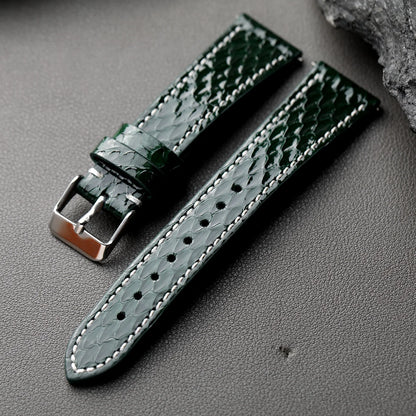 Cinturino per orologio fatto a mano in pelle di serpente, 18, 19, 20 mm, stile morbido e vintage, a sgancio rapido, verde, nero, giallo, lunghezza S/M