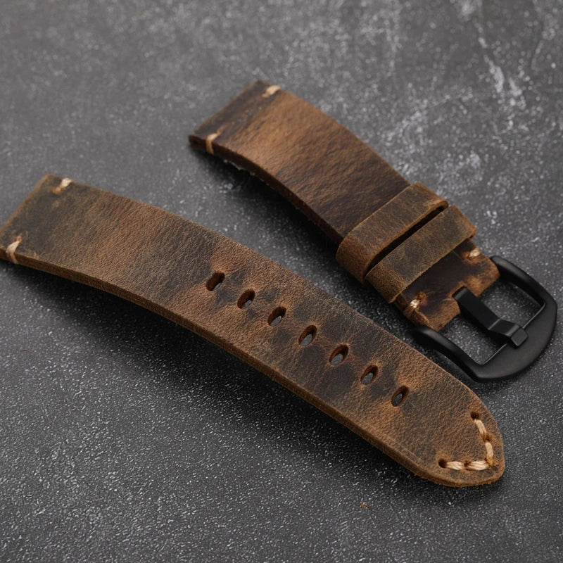 Handmade First Layer Cowhide Watch Strap, 20 22 23 24 26MM, Brown Padded, for PAM111 441, Soft Men's Bracelet