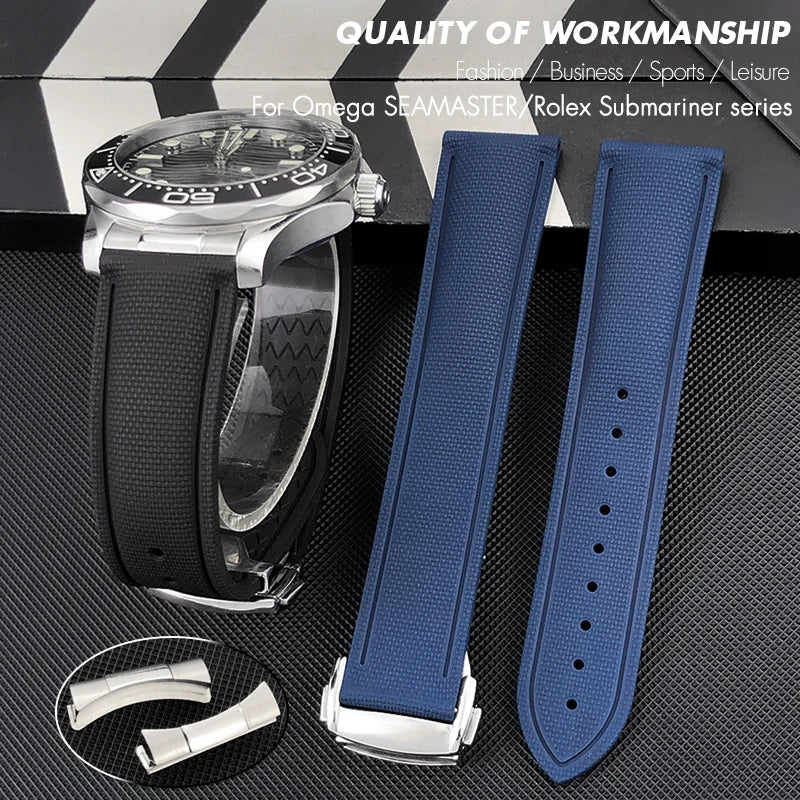 Bracelet de montre FKM en caoutchouc fluoré de haute qualité, 20mm 21mm, pour Omega Seamaster 300 Planet Oecan 600 AT150 Moon Speedmaster