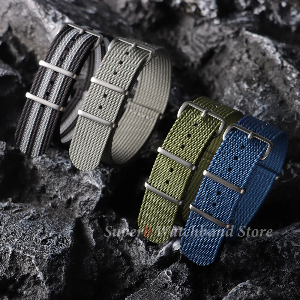 18mm 19mm 20mm 22mm New Ribbed Nylon Watch Strap Green Black Military Watchband for Seiko Army Sport Replacement Belt Strap