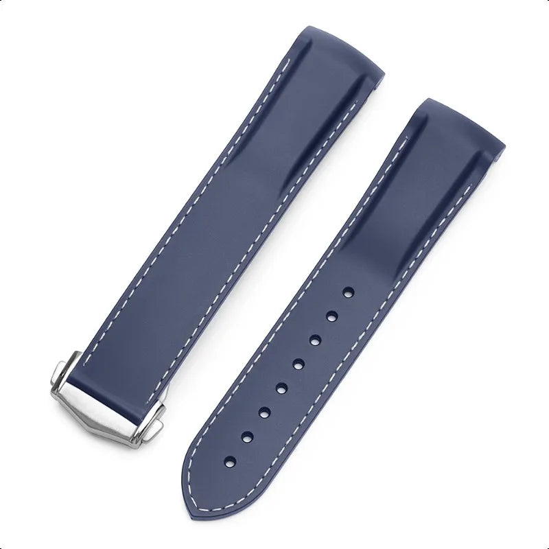 Bracelet de montre en Silicone 20mm 22mm, noir bleu, en caoutchouc, extrémité incurvée, étanche, pour hommes et femmes, pour Omega Seamaster 300