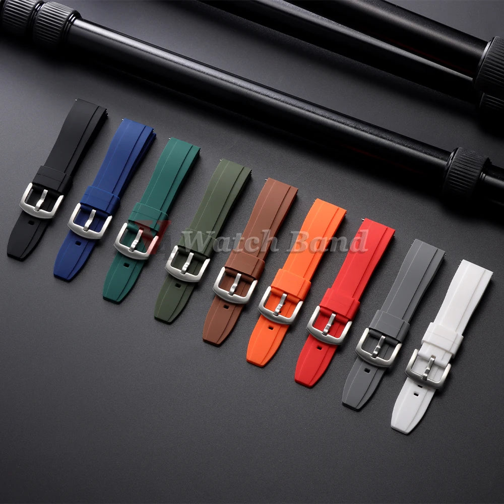 Bracelet de montre sport en silicone souple noir, marron, orange, bleu – Bracelets de 20 mm et 22 mm à libération rapide en caoutchouc de silicone