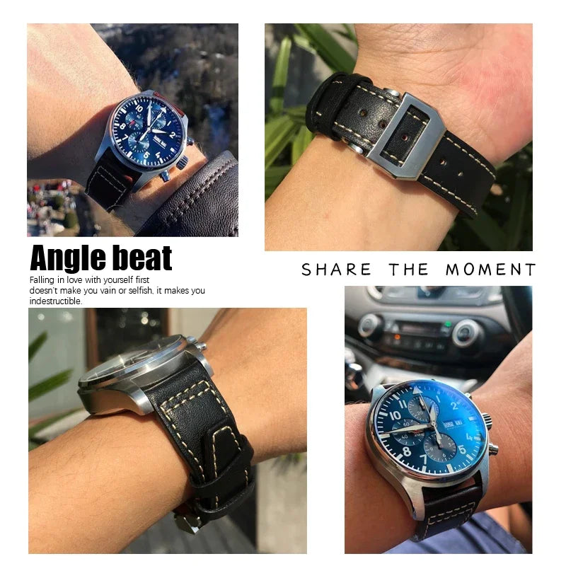 Bracelet de montre en cuir de vache de haute qualité, 20mm 21mm 22mm, adapté à IWC Big Pilot Spitfir Mark 18 Portfino, bracelet de montre noir en cuir de veau