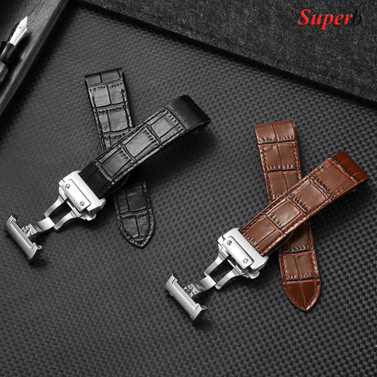 High Quality Cowhide Leather Watch Strap, 20mm 23mm, for Cartier Santos 100 for Men and Women, Waterproof Folding Buckle Strap