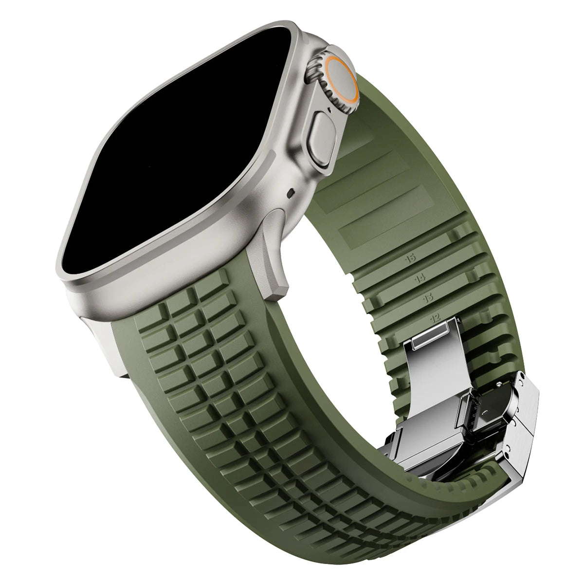 Silicone Sport Band for Apple Watch Ultra 2, 49mm 46mm 45mm 44mm, Luxury Metal Bracelet for iWatch Series 10 9 8 7 6 5 4 Se