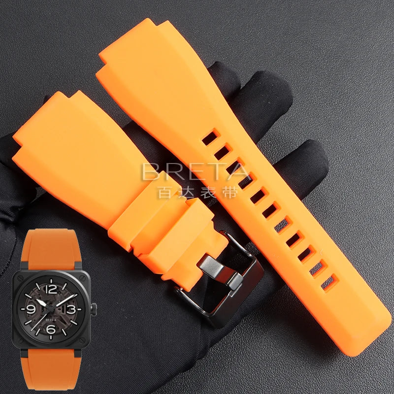 22mm 24mm Silicone Watch Strap for Bell Ross BR01 BR03 Convex Rubber Watch Band Replacement Straps Diving Bracelet for Outdoor Sports