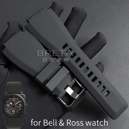 22mm 24mm Silicone Watch Strap for Bell Ross BR01 BR03 Convex Rubber Watch Band Replacement Straps Diving Bracelet for Outdoor Sports