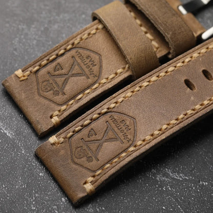 Handmade cowhide leather strap, 20 22 24MM, retro thick style for men, suitable for military watches