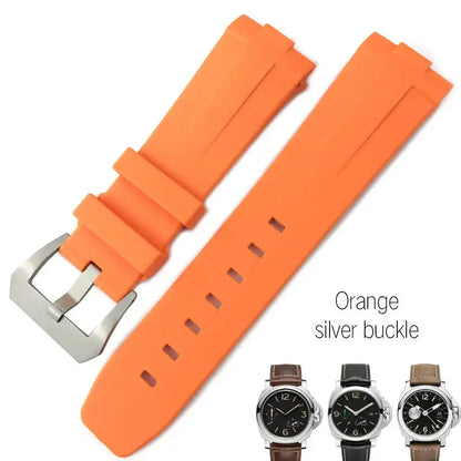 Bracelet de montre en caoutchouc naturel à extrémités courbes, 24mm, pour Panerai LUMINOR PAM00357 00111 01312, bracelet de montre en Silicone, outils gratuits