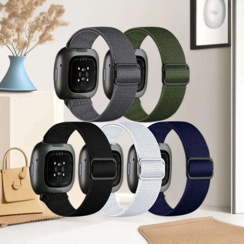 5-Pack Nylon Elastic Loop Bands for Fitbit Versa 4/Versa 3, Replacement Strap for Fitbit Versa 2/Sense 2/Sense Watch Band