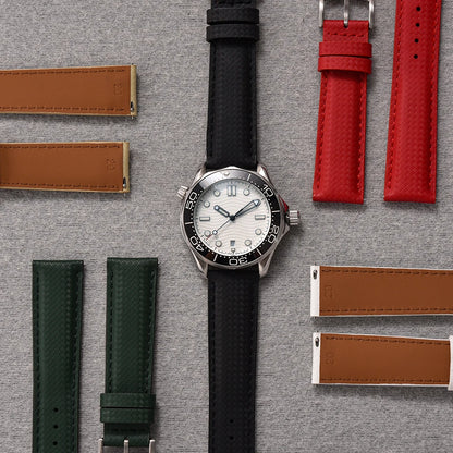 STAPELP – Fabric Sailcloth Strap, 18mm, 19mm, 20mm, 22mm, Top FKM + Leather Base, Textured Rubber Watch Straps, Quick Release Pin Buckle