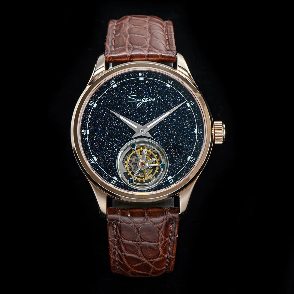Orologio automatico da uomo Sugess Tourbillon - Cinturino in coccodrillo