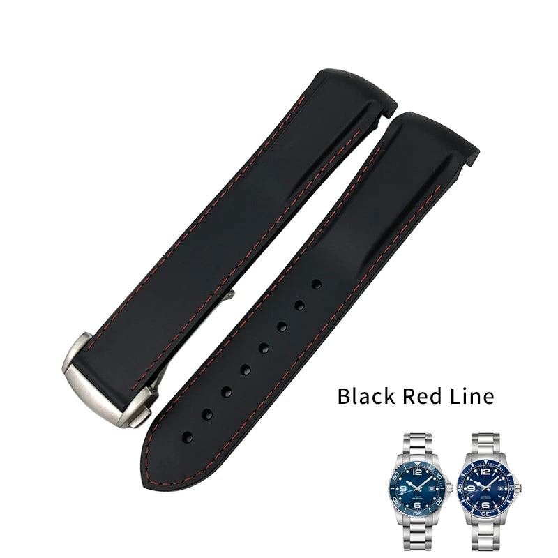 适用于浪琴表、精工SKX、欧米茄、劳力士的表带，橡胶硅胶材质，弧形接口，18mm、19mm、20mm、21mm、22mm可选