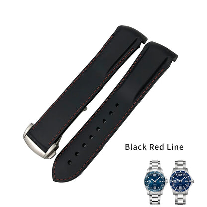 适用于浪琴表、精工SKX、欧米茄、劳力士的表带，橡胶硅胶材质，弧形接口，18mm、19mm、20mm、21mm、22mm可选