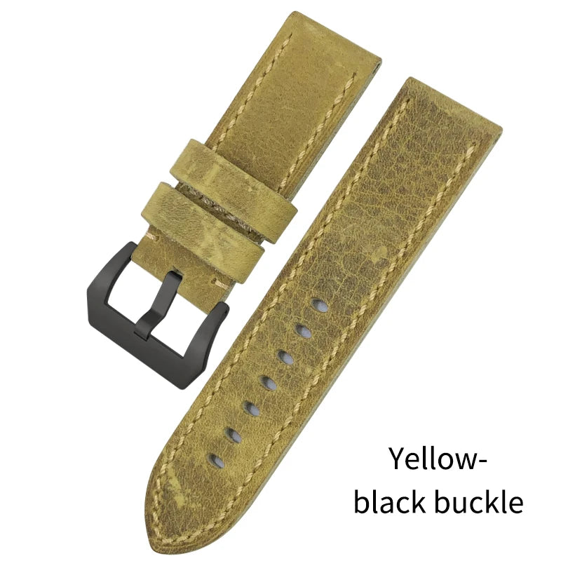 Cinturino per orologio in pelle bovina fatto a mano, 26mm, ricambio per Panerai LUMINOR, fibbia subacquea in acciaio, attrezzi di alta qualità