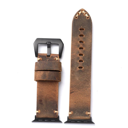 Cinturino per orologio da uomo in pelle bovina fatto a mano per Iwatch, nero e marrone, per Apple Watch 8/7 Ultra, spessore 45 49MM