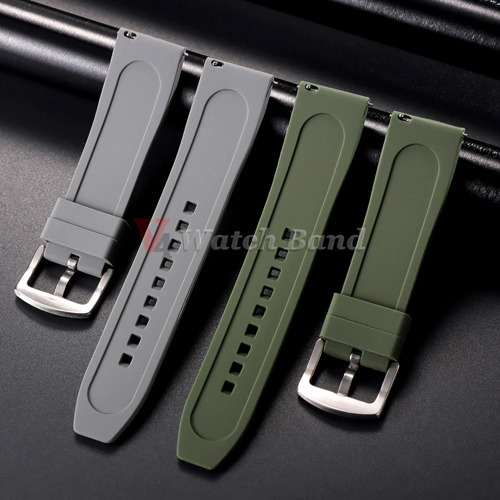 Bracelet de montre sport en silicone souple noir, marron, orange, bleu – Bracelets de 20 mm et 22 mm à libération rapide en caoutchouc de silicone
