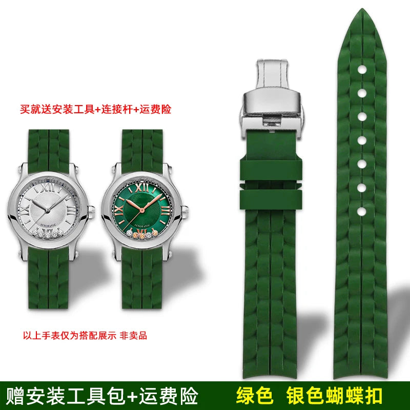 Montre Chopard Happy Diamond avec bracelet en silicone pour femme, bracelet de montre en caoutchouc étanche 15mm 18mm