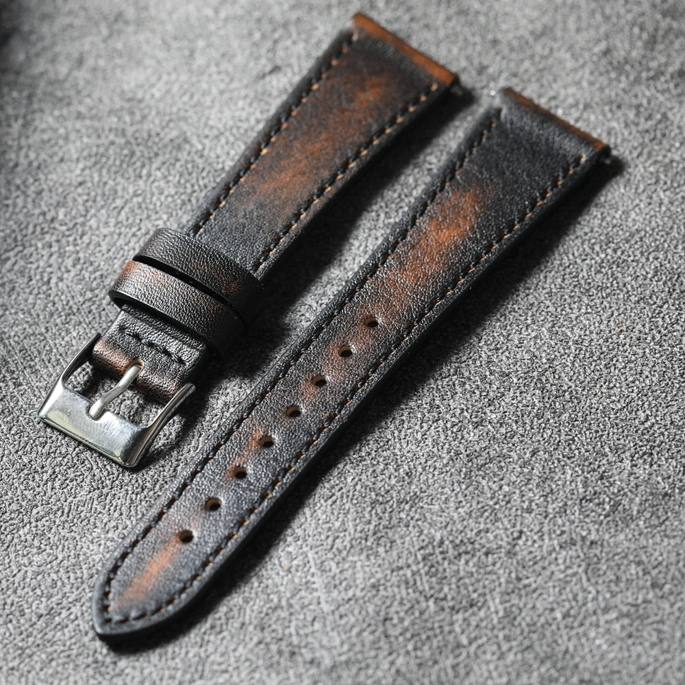 Handmade Italian Brushed Vintage Watch Strap 18 19 20 22MM Men's Vintage Bracelet, Soft Quick Release Bracelet, Premium Leather