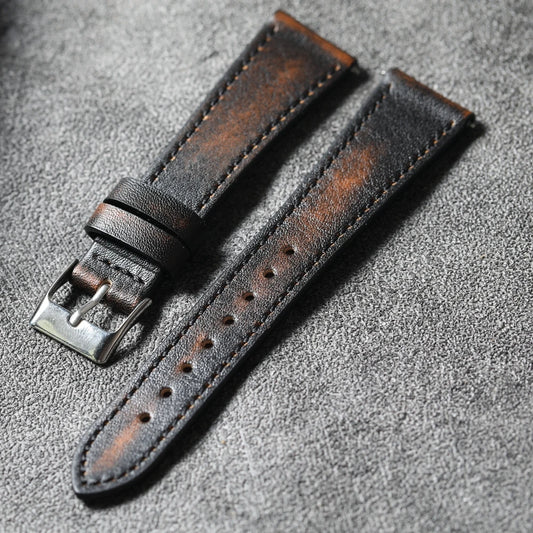 Bracelet de montre vintage brossé italien fait à la main 18 19 20 22MM Bracelet vintage pour hommes, bracelet souple pour dégagement rapide, cuir haut de gamme