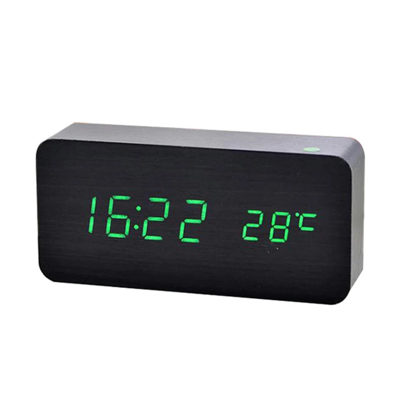 Réveil numérique en bois, réveil LED avec température, horloges de bureau pour bureau, horloge de chevet