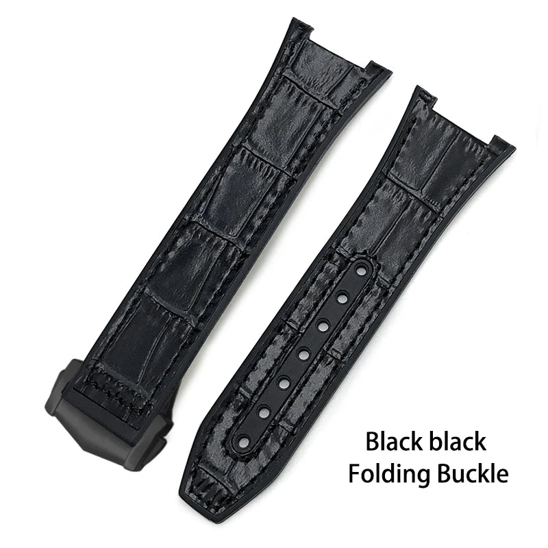 Concave Rubber Cowhide Watch Band, Silicone Leather Watch Strap, Special for Omega Constellation Foldover Structure, 25mm * 14mm