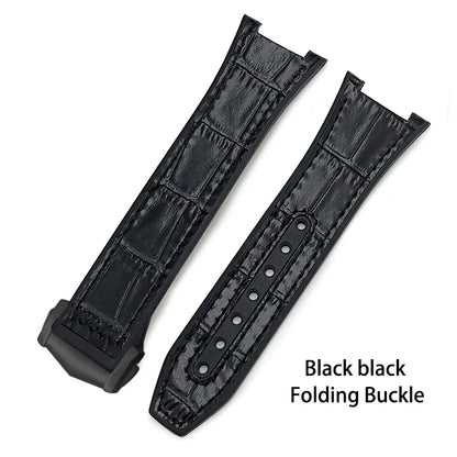 Concave Rubber Cowhide Watch Band, Silicone Leather Watch Strap, Special for Omega Constellation Foldover Structure, 25mm * 14mm