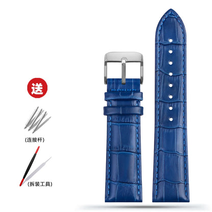 Blue Leather Bracelet for Men and Women, 12mm, 14mm, 16mm, 18mm, 20mm, 22mm for Tissot Longines, Omega Seamaster, Blue, Black, Brown