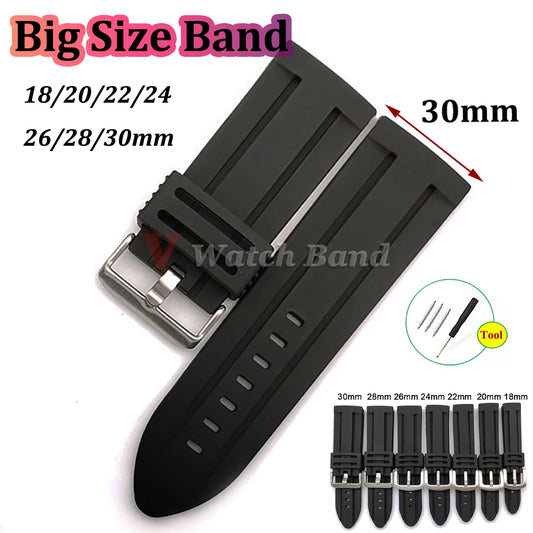 Cinturino per orologio in caucciù da 30 mm, 28 mm, 26 mm, 24 mm, 18 mm, 20 mm, 22 mm, cinturino sportivo da uomo in morbido silicone impermeabile per immersioni