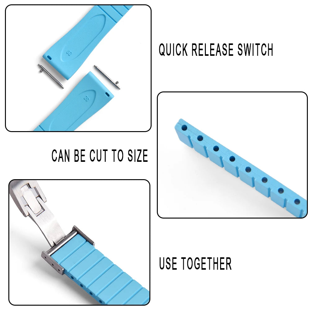 New CTS Rubber Watch Band 16 18 19 20 21 22mm Original Watch Straps with Quick Release Silver Buckle FKM Watch Strap to Cut to Size