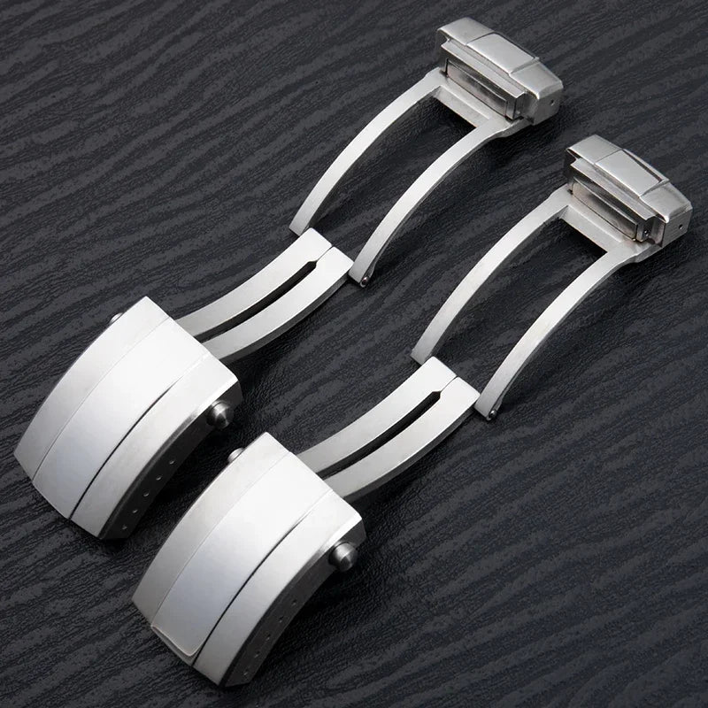 Universal Double Push Button Folding Buckle, 316L Stainless Steel Clasp for Breitling Rubber and Silicone Strap, Two Identical Straps