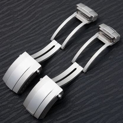 Universal Double Push Button Folding Buckle, 316L Stainless Steel Clasp for Breitling Rubber and Silicone Strap, Two Identical Straps