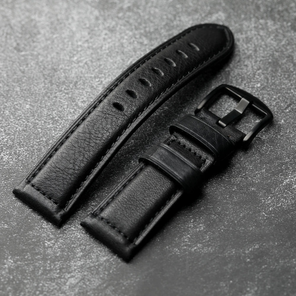 Handmade Leather Watch Strap Black 20 22 24 26MM Head Layer Cowhide Men's Mechanical Watch Band, Retro Style Black Strap