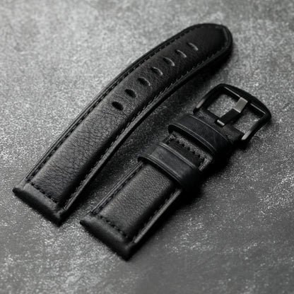 Handmade Leather Watch Strap Black 20 22 24 26MM Head Layer Cowhide Men's Mechanical Watch Band, Retro Style Black Strap