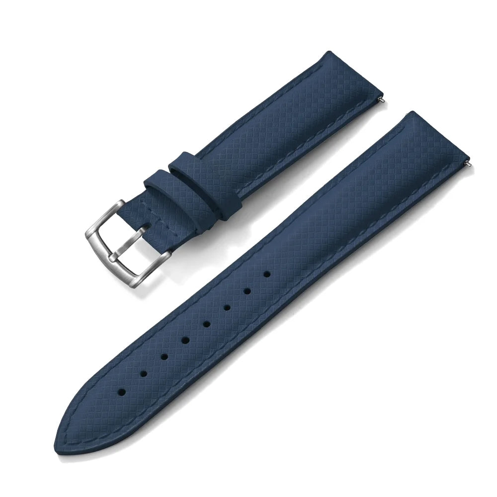 STAPELP – Fabric Sailcloth Strap, 18mm, 19mm, 20mm, 22mm, Top FKM + Leather Base, Textured Rubber Watch Straps, Quick Release Pin Buckle