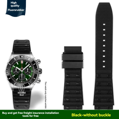 22mm 24mm FKM Viton Rubber Strap for Breitling Super Chronomat B01 44 Avenger, Waterproof Fluororubber Watch Band for Men