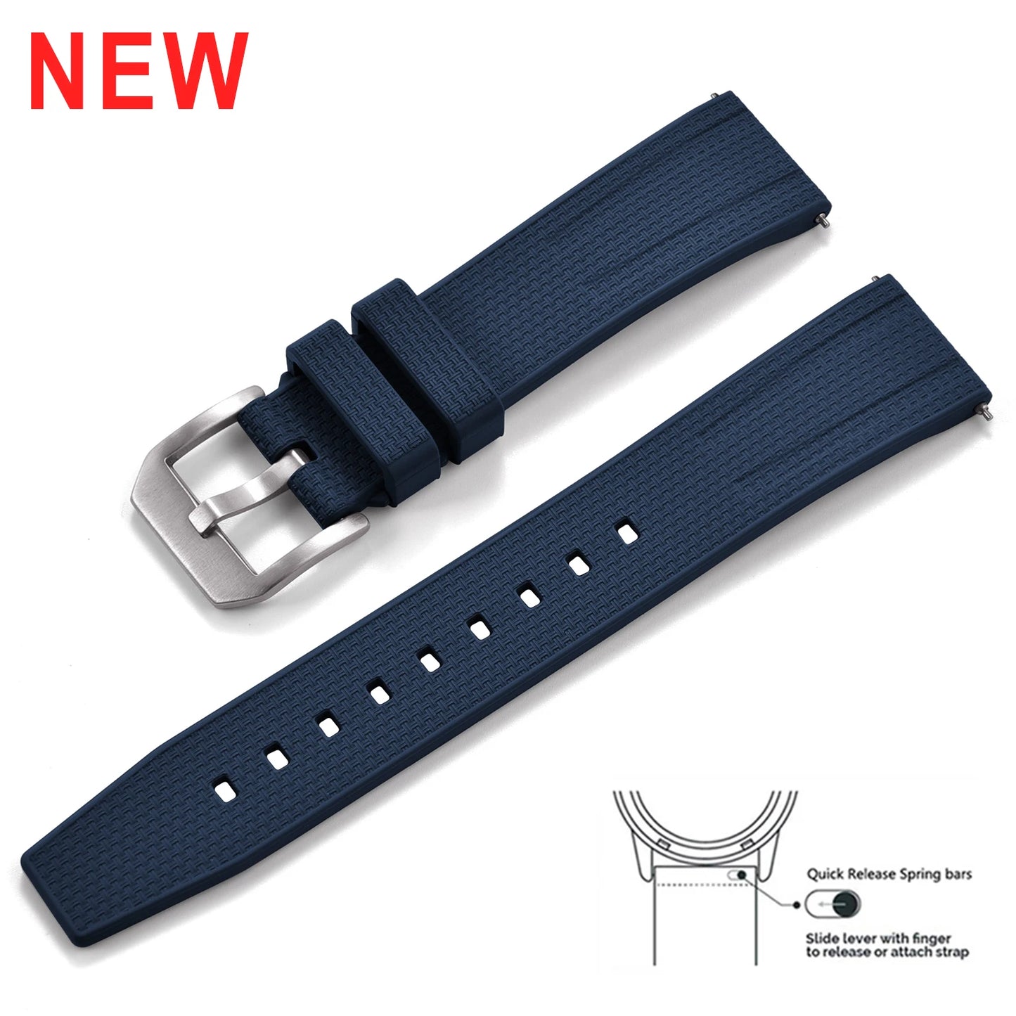 FKM Rubber Watch Strap 20mm 22mm Quick Release Waterproof Fluoro Rubber Dive Watch Band for Traditional Dive Watch Accessories