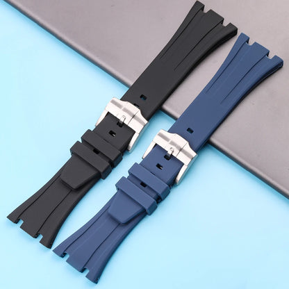 Bracelet de montre en caoutchouc de silicone souple, bracelet de plongée, bracelet de montre-bracelet, bleu, noir, 27mm