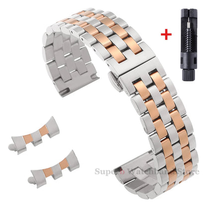 Edelstahlarmband 12/14/16/18/19/20/21/22 mm für Tissot-Uhren mit gebogenem Anstoß, universelles Seiko-Armband mit Schmetterlingsschließe