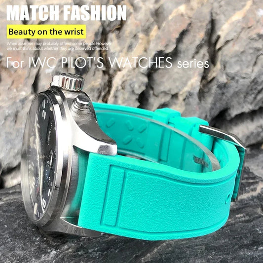 Cinturino per orologio in caucciù naturale 20mm 21mm 22mm per orologi IWC Big Pilot's IW3881 IW3777, cinturino in fluororubber morbido verde giallo colorato