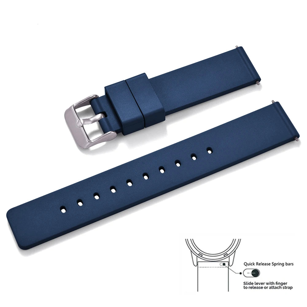 Premium quality smooth flat FKM rubber watch strap 16mm 18mm 20mm 22mm 24mm quick release soft rubber watch straps