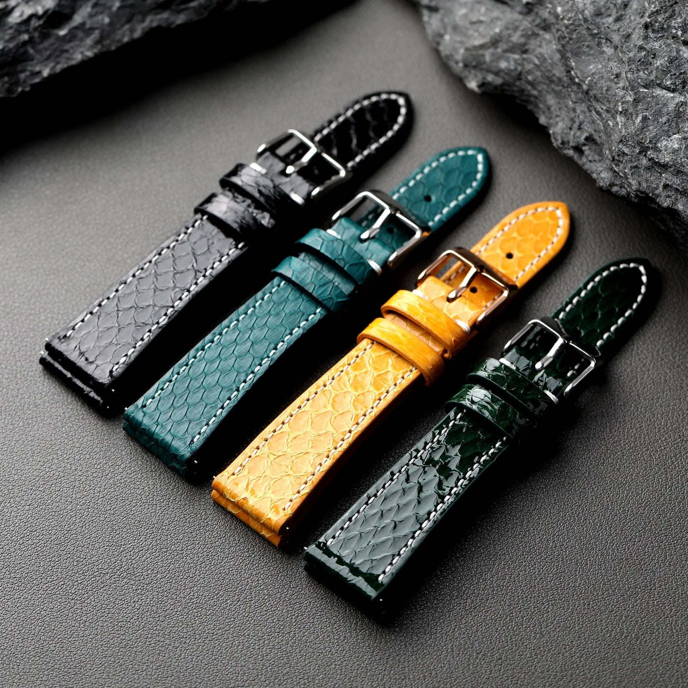 Cinturino per orologio fatto a mano in pelle di serpente, 18, 19, 20 mm, stile morbido e vintage, a sgancio rapido, verde, nero, giallo, lunghezza S/M