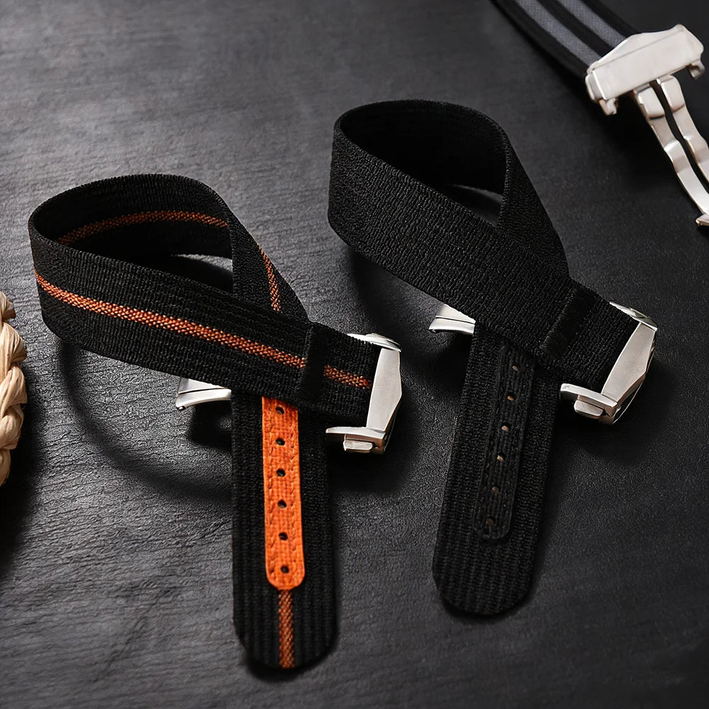 Ribbed Nylon Military Watch Strap 18mm 20mm 22mm with FKM Rubber Deployment Buckle, Sports Bracelet for Men Omega/Tudor/Seiko